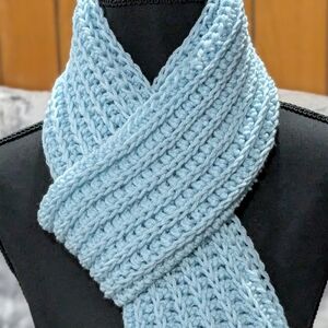 Elegant Light Blue Crochet Scarf